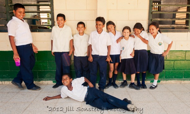A group of 5th grade kids at the public school in Utila, Honduras