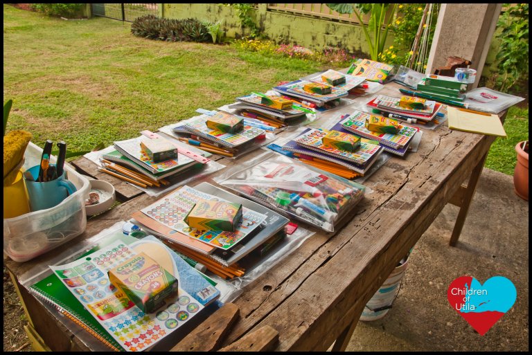 Donated school/teacher supplies for public school on the island Utila in Honduras, Central America